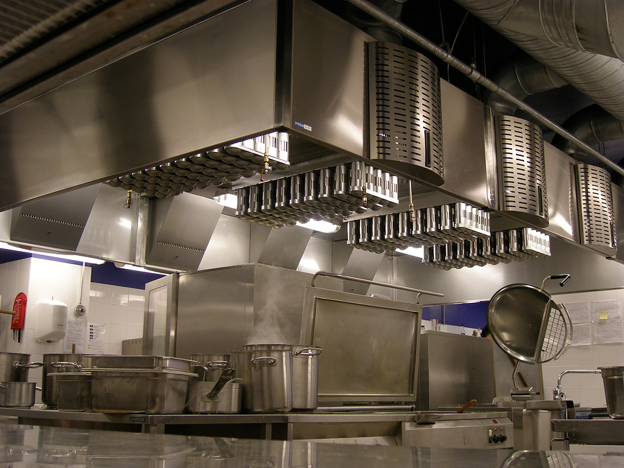 modern and empty stainless steel restaurant kitchen interior
